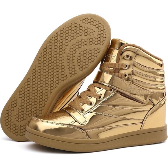 🆕 Gold Women's Hidden Wedge Sneakers 5.5cm High Top Bootie Casual Platform - Picture 4 of 6